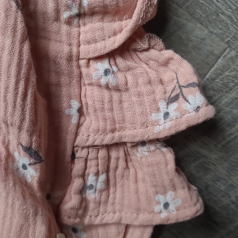 Rabbit Bear Organic Peach Floral Baby Romper with Matching Hat